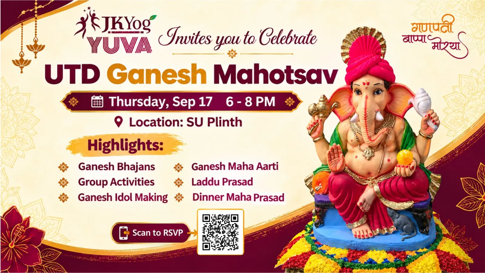 UTD Ganesh Mahotsav 2026 celebration by JKYog YUVA at UT Dallas
