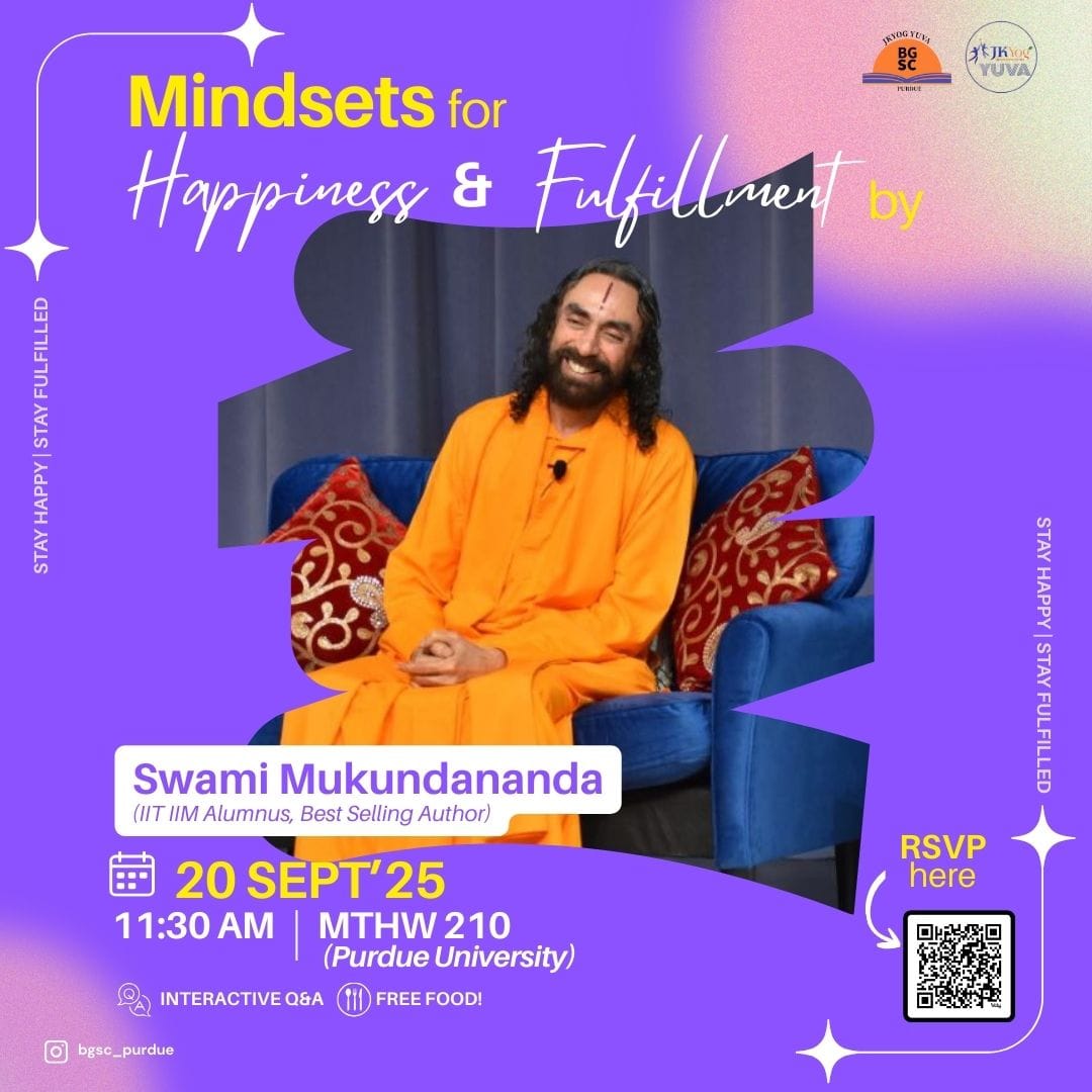 Swami Mukundananda at Purdue University - Talk on Mindset for Happiness and Fulfillment